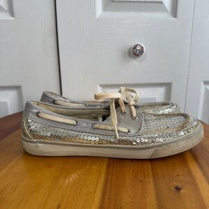Sperry top sided Bahama silver sequins boat shoes size 9